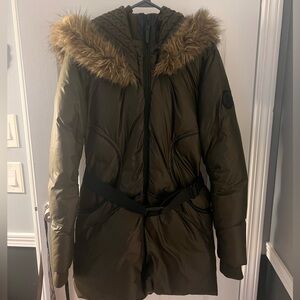 RUDSAK Olive Puffer Jacket with Faux Fur Hood